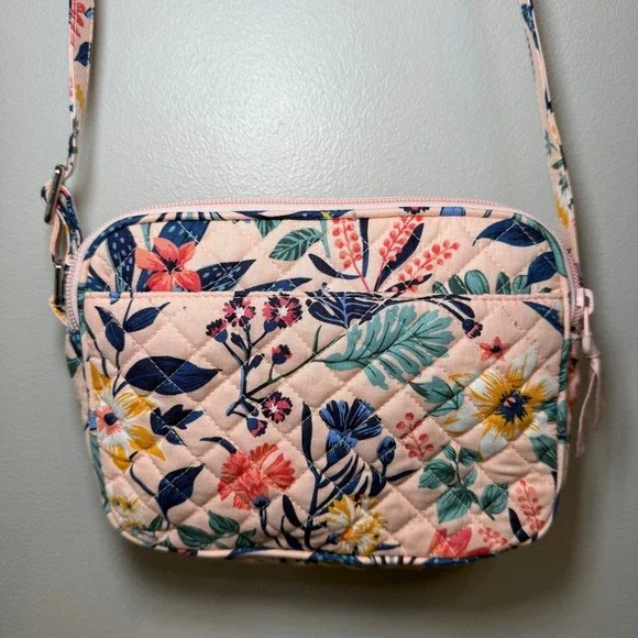 Vera Bradley Quilted Floral Crossbody Bag Peach Multi Double Zip Small Purse - Picture 10 of 11